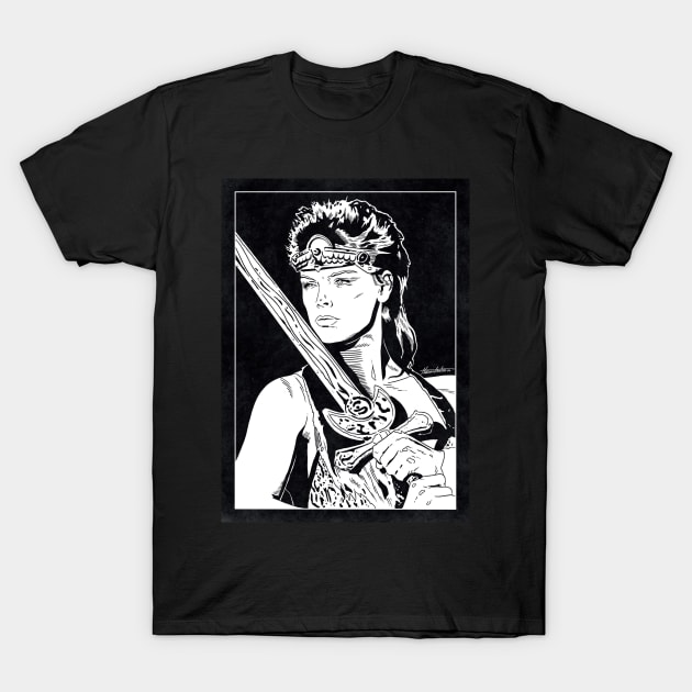 RED SONJA (Black and White) T-Shirt by Famous Weirdos